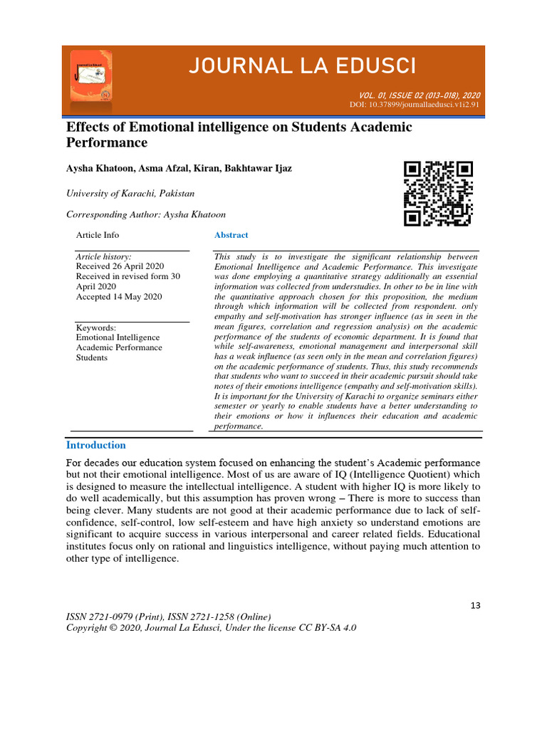 Emotional Intelligence and Academic Success | PDF | Emotional ...