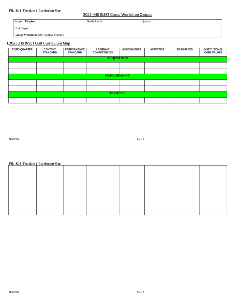 2025 JHS Filipino Curriculum Map | PDF
