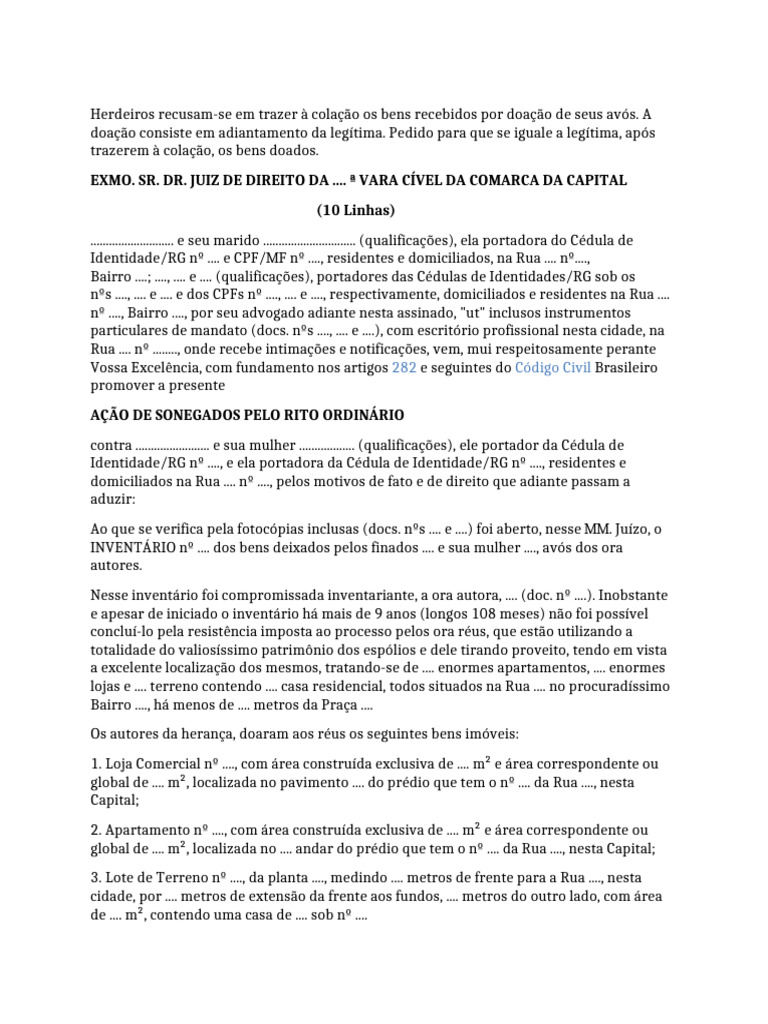 Acao de Sonegados Pelo Rito Ordinario | PDF | Réu | Sentença (jurídico)