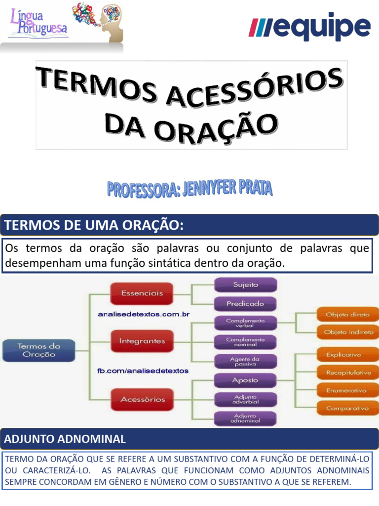 Termos Acessórios da Oração: Adjunto Adnominal e Adverbial | PDF ...
