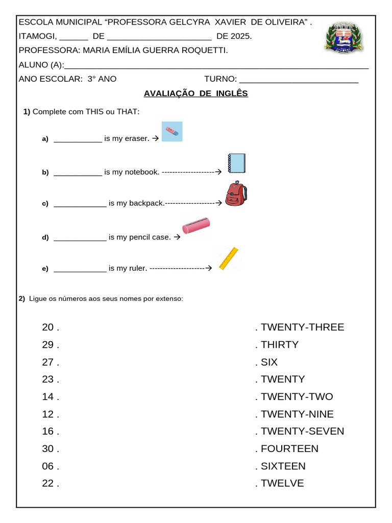 Avaliação de Inglês - 3º Ano | PDF | Música gravada | Gravação de som