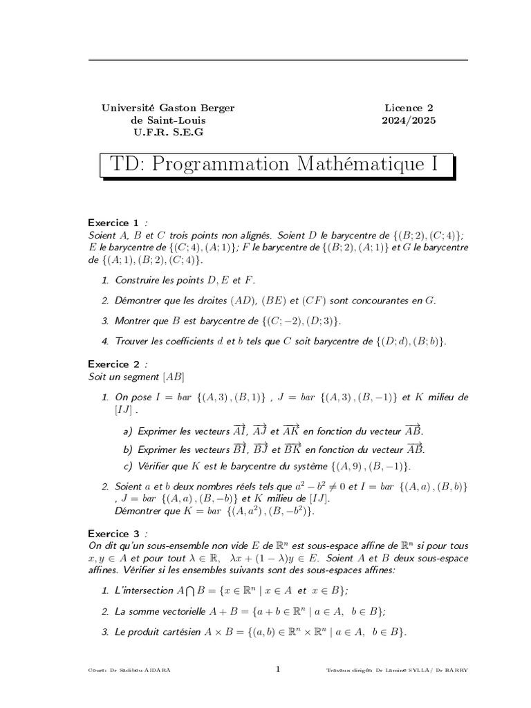 Exercices de Programmation Mathématique I | PDF | Concepts ...