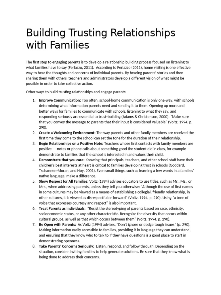 Building Trusting Relationships With Families | PDF | Grandparent ...