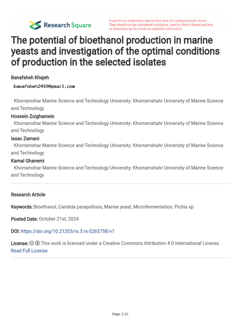 The Potential of Bioethanol Production in Marine y | PDF | Fermentation ...