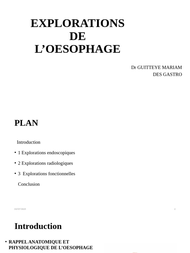Explorations de l'œsophage : Méthodes et Indications | PDF | Œsophage ...
