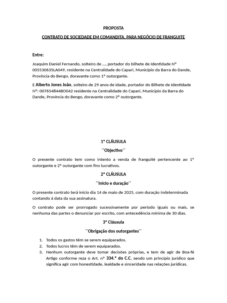 Contrato de Sociedade para Franguité | PDF
