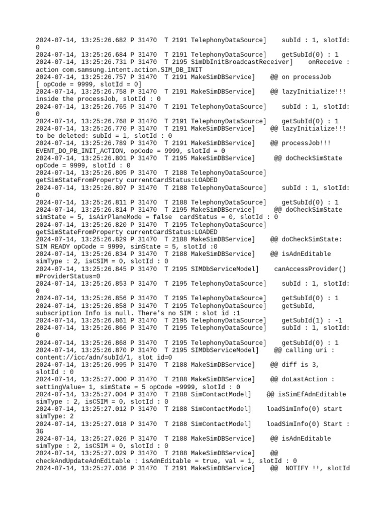 SIM Database Initialization Log | PDF