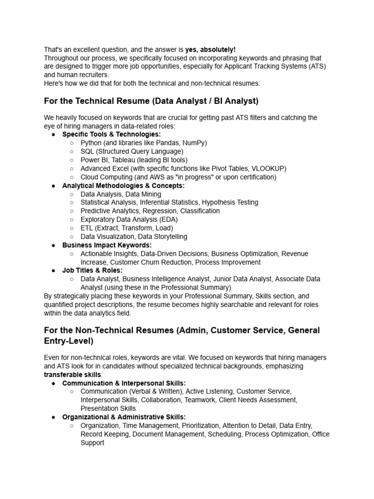 Optimizing Resumes with ATS Keywords | PDF | Data Analysis | Business ...