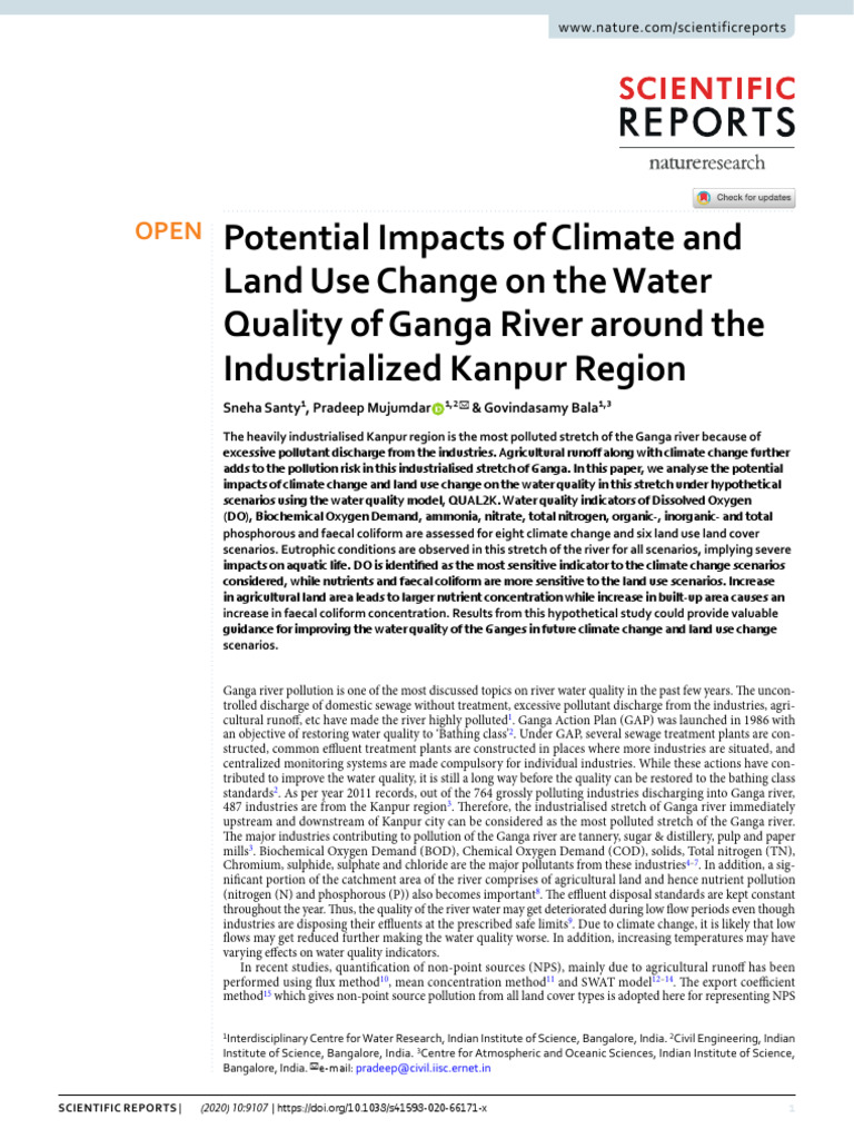 Ganga River Water Quality: Climate Impact | PDF | Sewage | Water Pollution