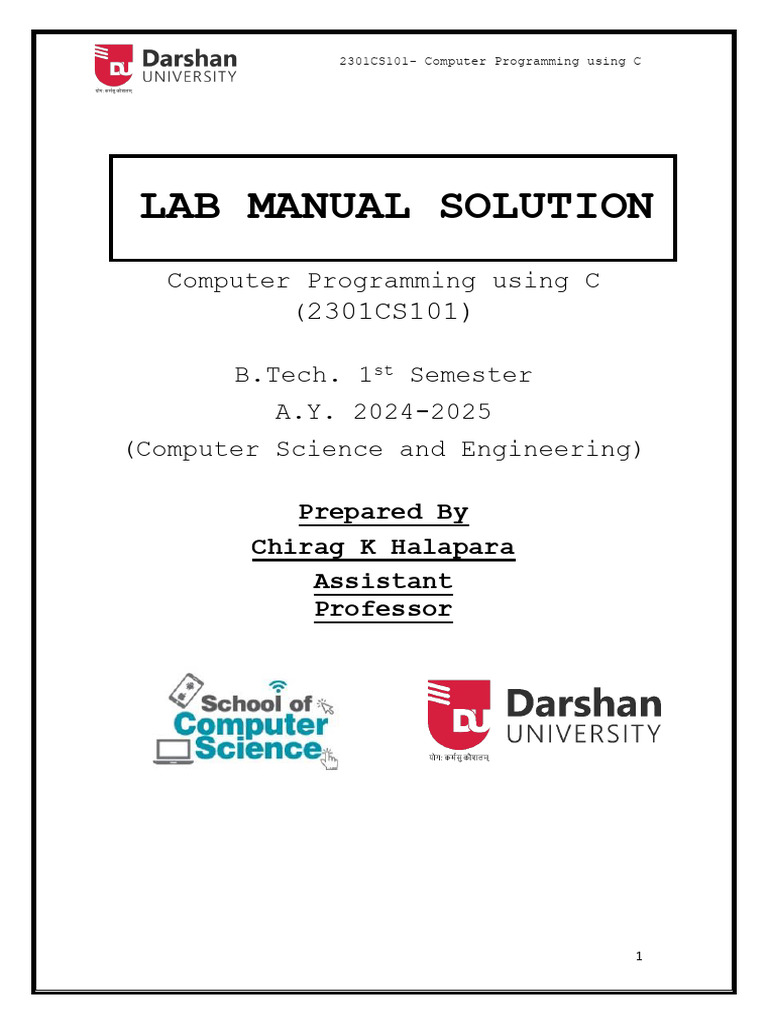 C Programming Lab Manual 2301CS101 | PDF | Integer (Computer Science ...