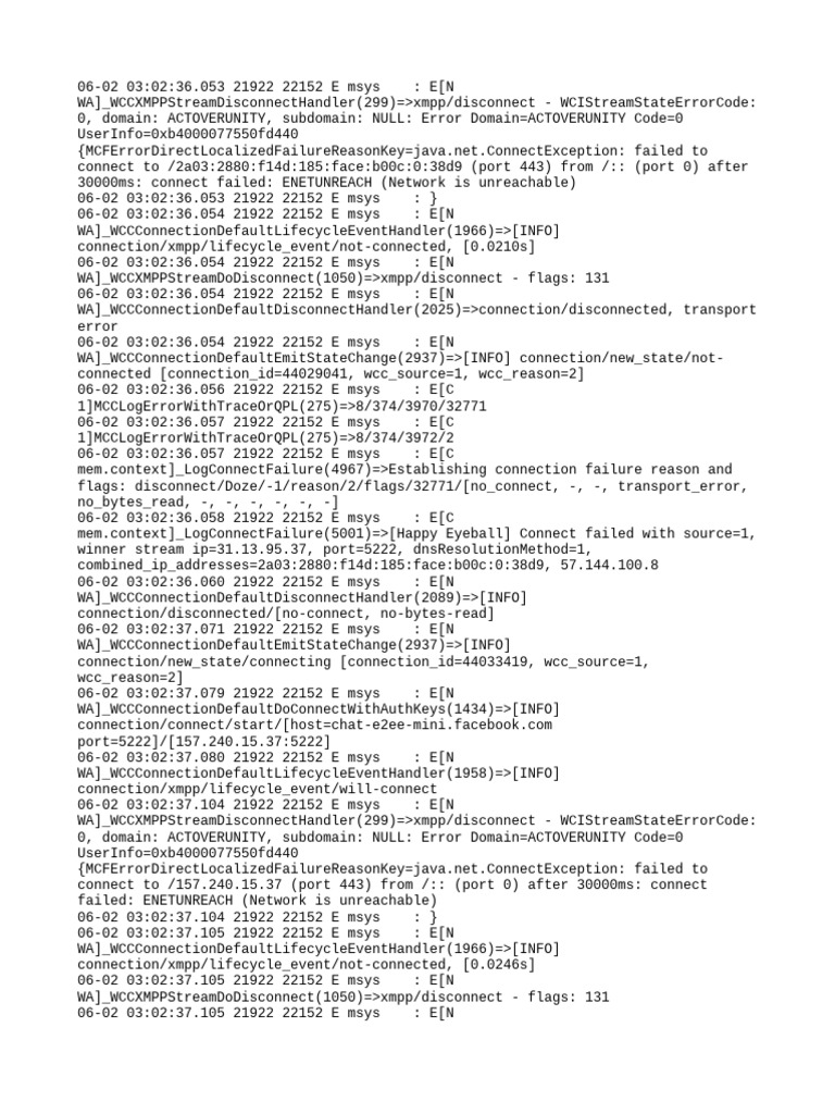 XMPP Connection Errors and Network Issues | PDF