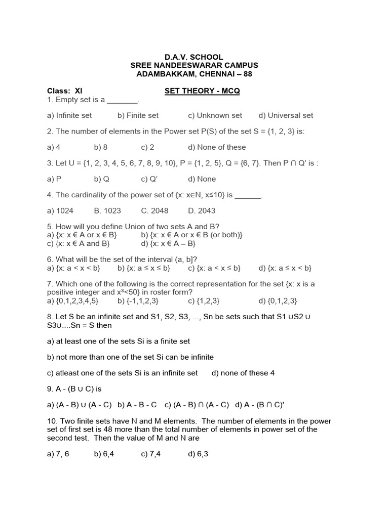 Sets 11th STD Assignment 1750998314 | PDF | Mathematical Logic ...