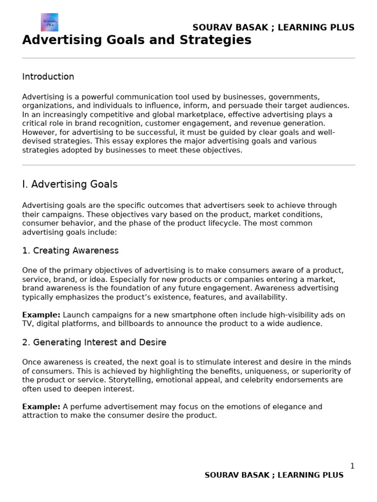 Advertising Goals and Strategies | PDF | Advertising | Brand