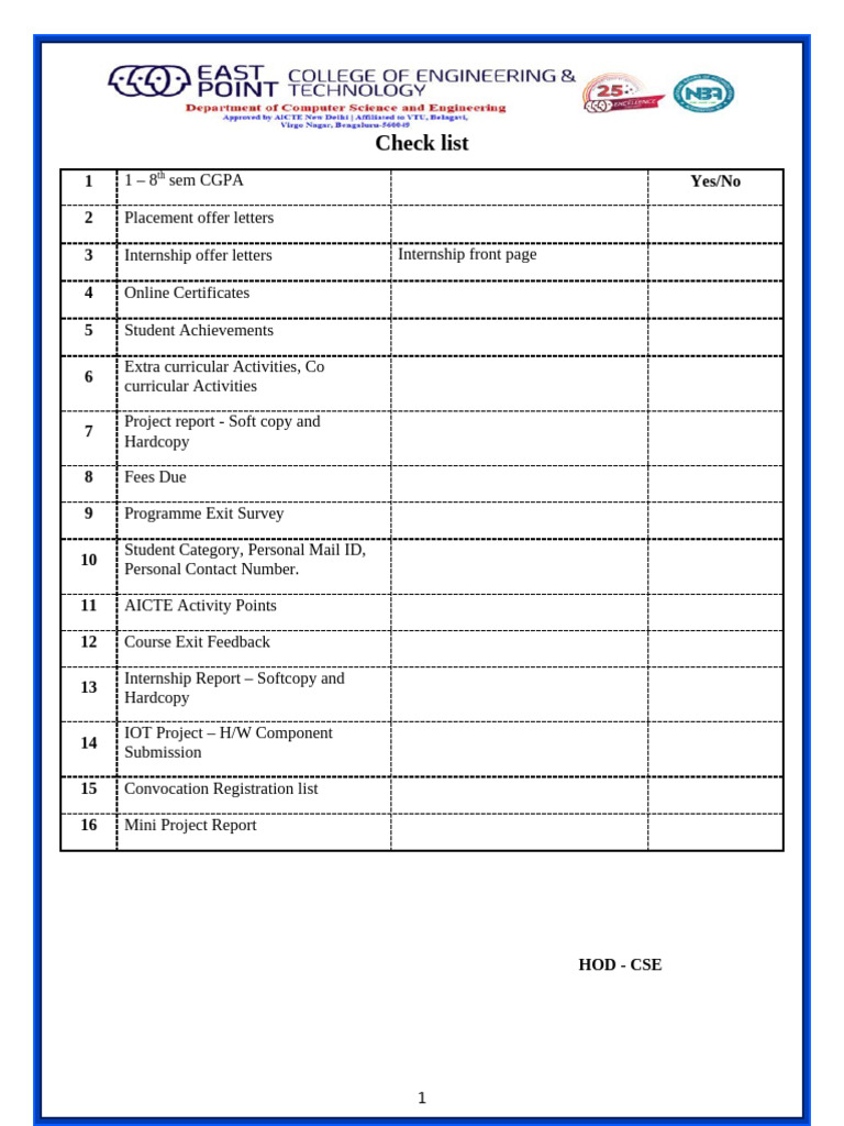 Student Documentation Checklist | PDF