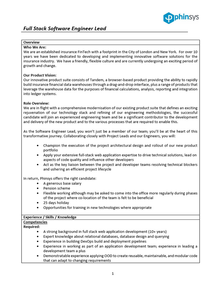 Full Stack Software Engineer Lead Role | PDF | Software | Software ...