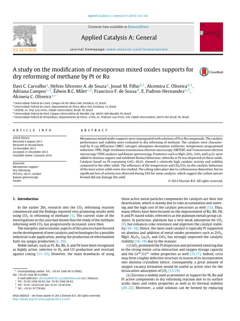A Study On The Modification of Mesoporous Mixed Oxides Supports For Dry ...