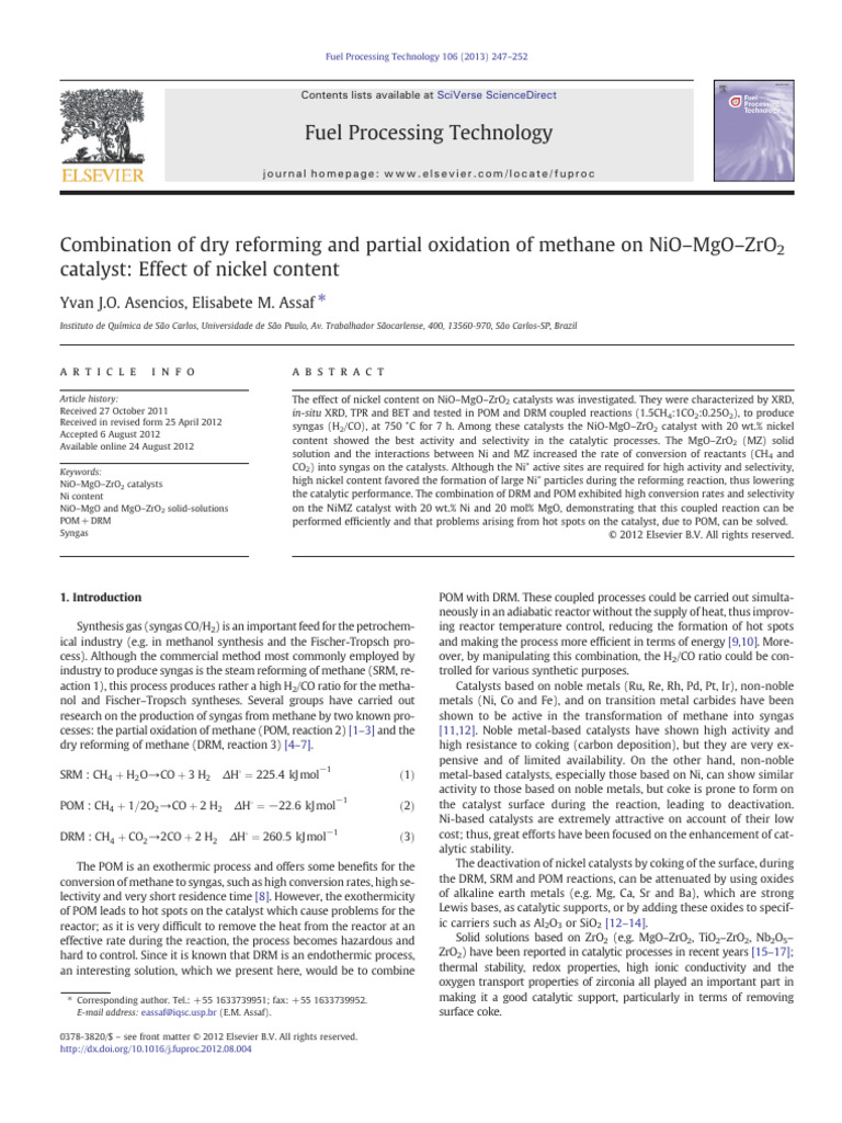 Combination of Dry Reforming and Partial Oxidation of Methane On NiO ...