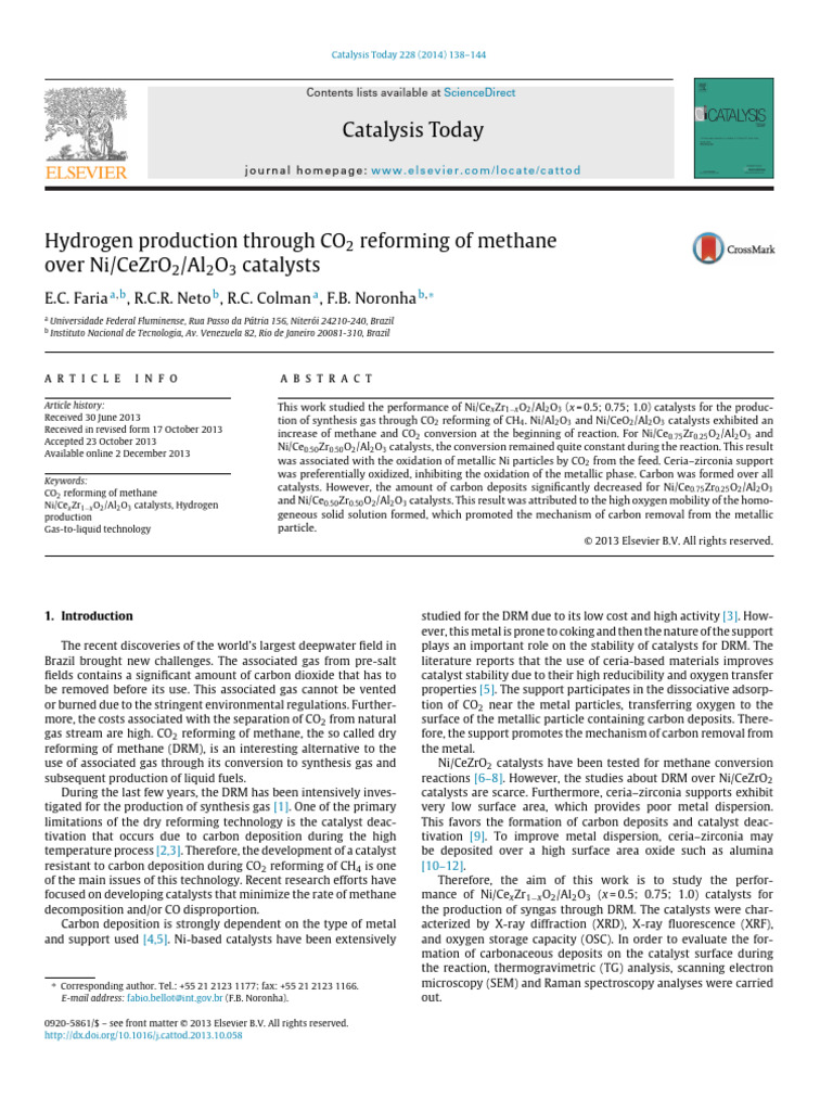 Hydrogen Production Through CO2 Reforming of Methane Over Ni CeZrO2 ...