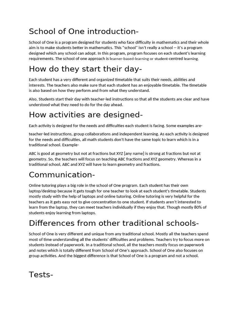 School of One: Personalized Math Learning | PDF | Mathematics | Cognition