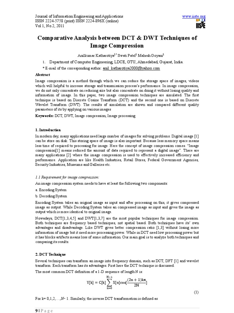 DCT vs DWT Image Compression Analysis | PDF | Data Compression | Wavelet