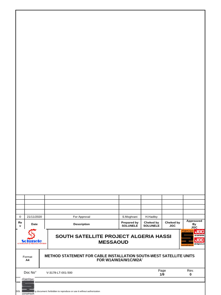 V-3179-LT-001-500 - Method Statement For Cable Installation | PDF ...