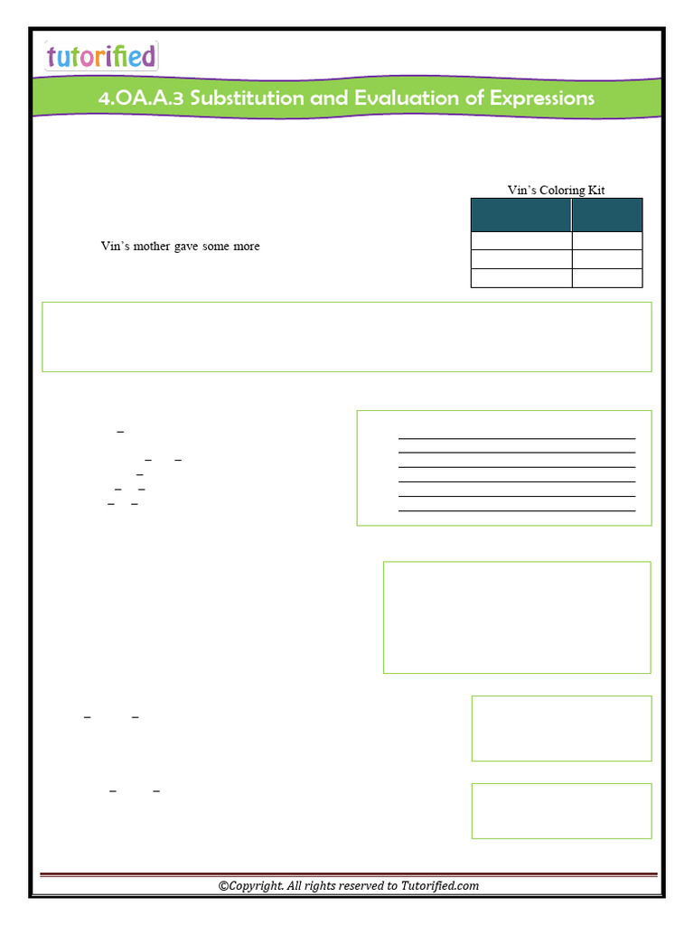 4.OA .A.3 Substitution and Evaluation of Expressions | PDF