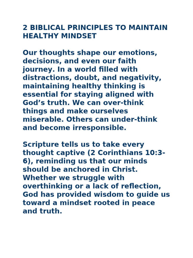 Biblical Principles for a Healthy Mindset | PDF | Wisdom | Faith