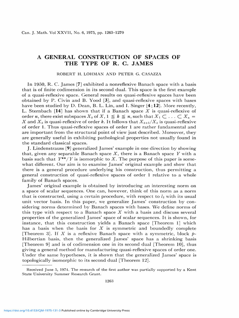 Generalized James Spaces Construction | PDF | Banach Space | Abstract ...