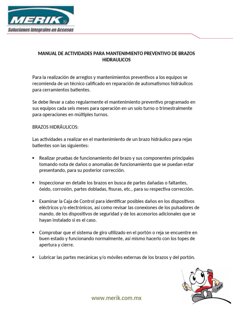 Mantenimiento de Brazos Hidráulicos | PDF | Ingeniería mecánica
