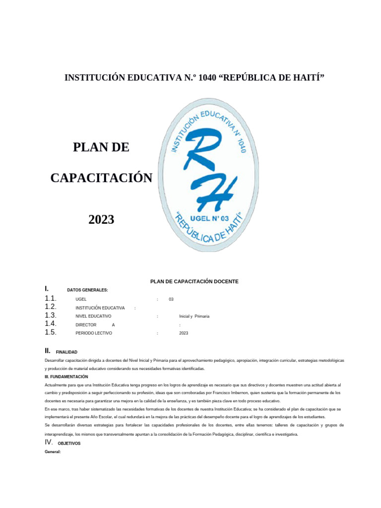 Plan de Capacitación Docente 2023 | PDF | Enseñando | Maestros