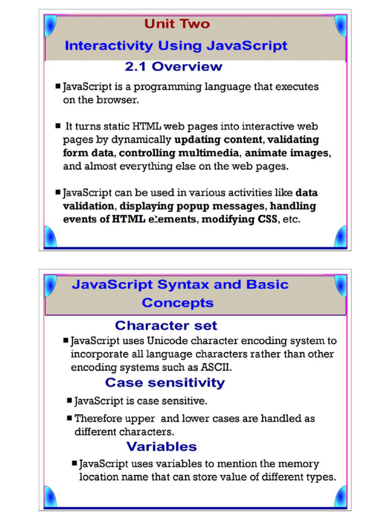 WDD JavaScript Unit Two | PDF