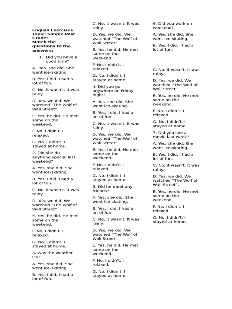 Simple Past English Exercises | PDF | Chess Theory | Chess