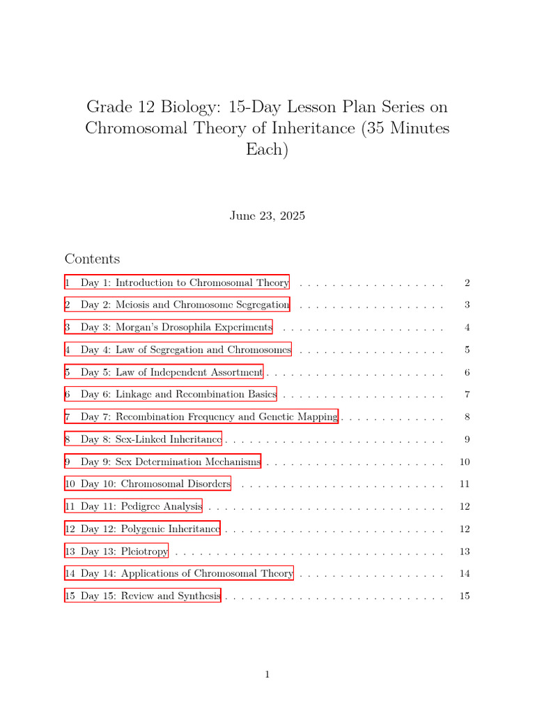 15-Day Grade 12 Biology Lesson Plan | PDF | Genetic Linkage | Genetics