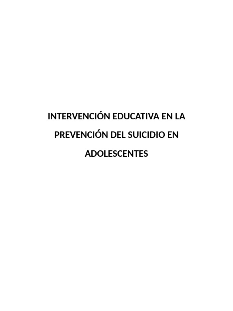 Prevención del Suicidio en Adolescentes | PDF | Terapia de conducta ...