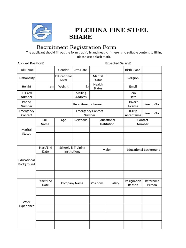 Recruitment Form (Candidate) | PDF | Recruitment
