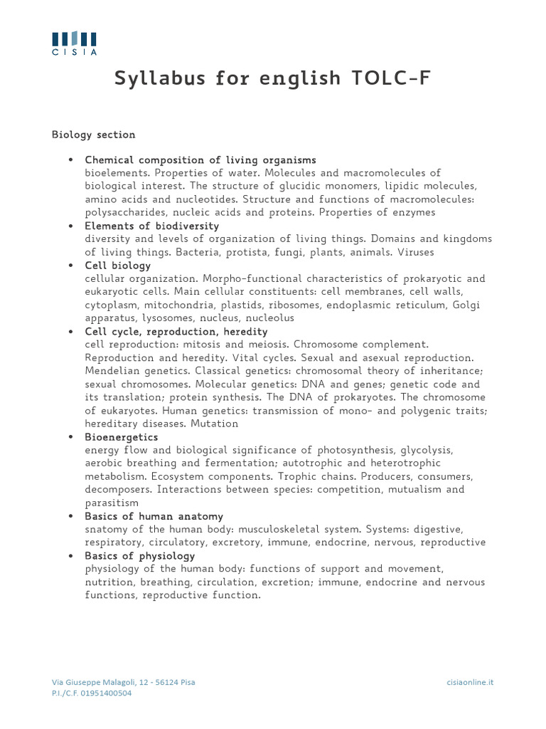 TOLC-F Syllabus Overview | PDF | Trigonometric Functions | Biology