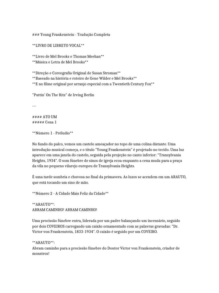 Tradução Completa de Young Frankenstein | PDF | Frankenstein