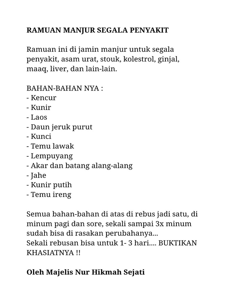 Ramuan Herbal Manjur untuk Segala Penyakit | PDF