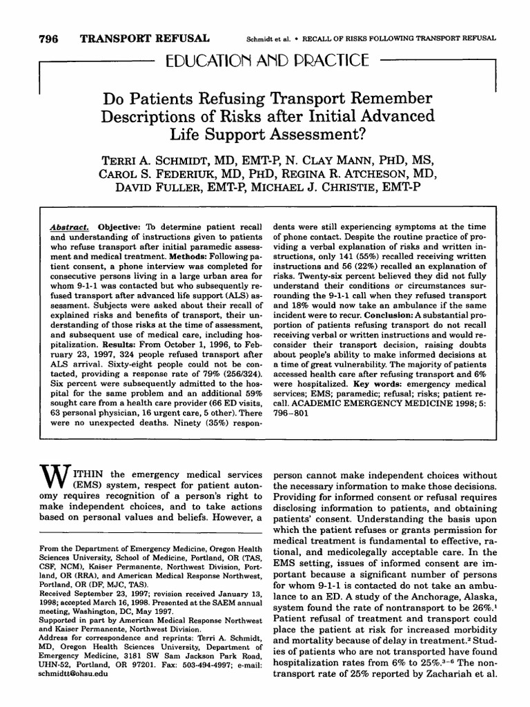 Academic Emergency Medicine - Do Patients Refusing Transport | PDF ...