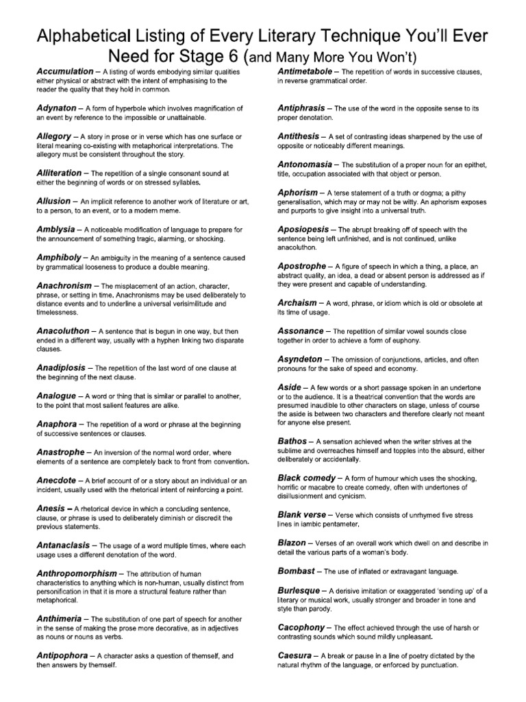 List of Literary Techniques. | PDF