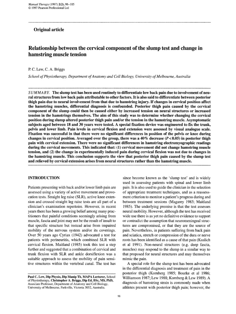 Between The Cervical Component of The Slump Test Change in Hamstring ...