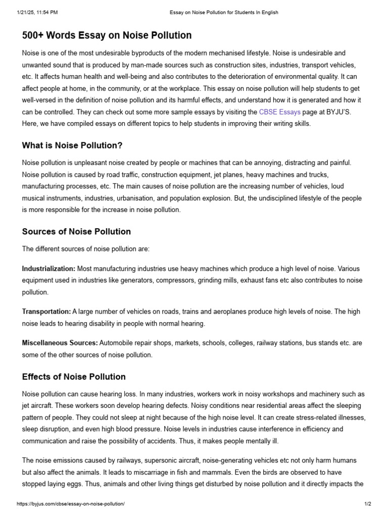 Essay On Noise Pollution For Students In English Pdf Noise Pollution