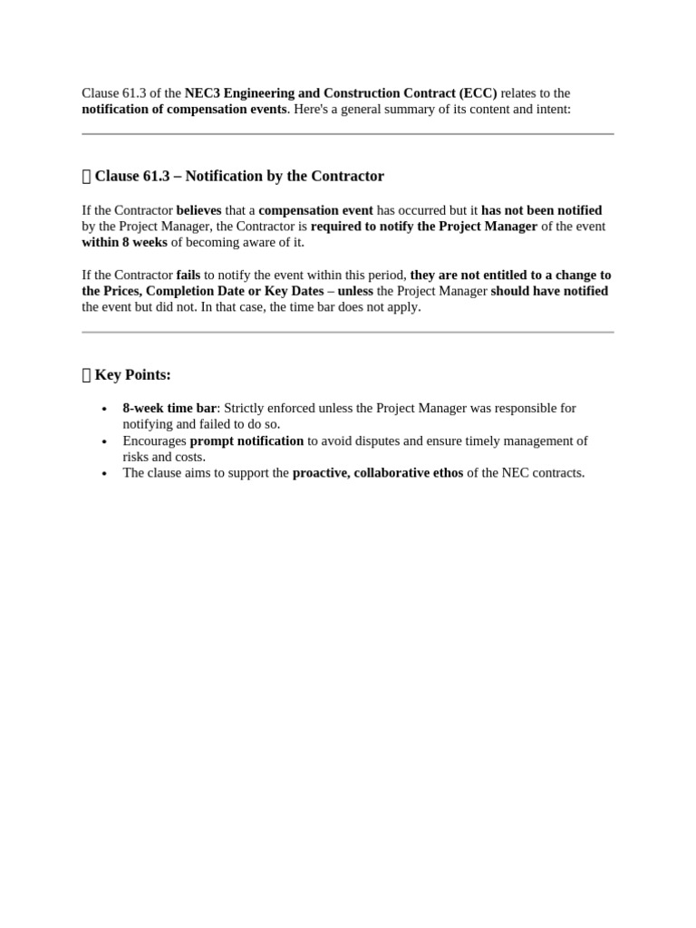 NEC4 Clause 61.3: Notification Guidelines | PDF