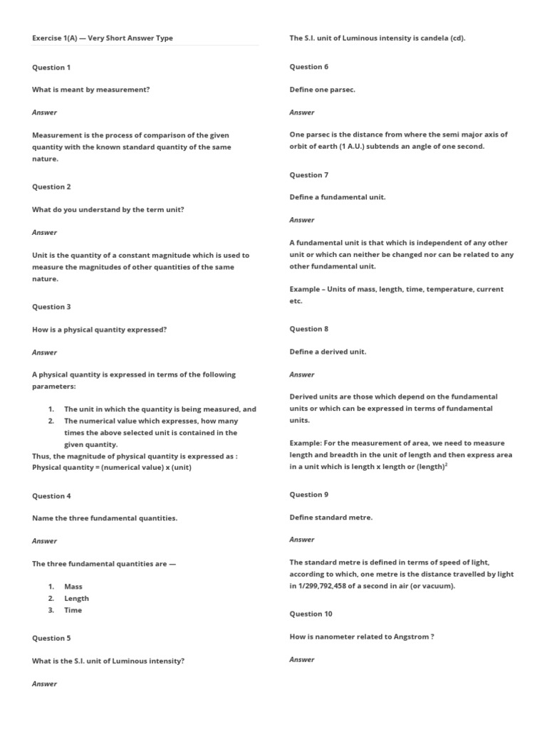 Answer Answer | PDF | International System Of Units | Pendulum
