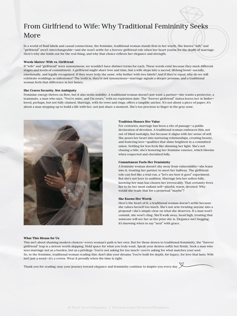From Girlfriend to Wife - Why Traditional Femininity Seeks More | PDF ...