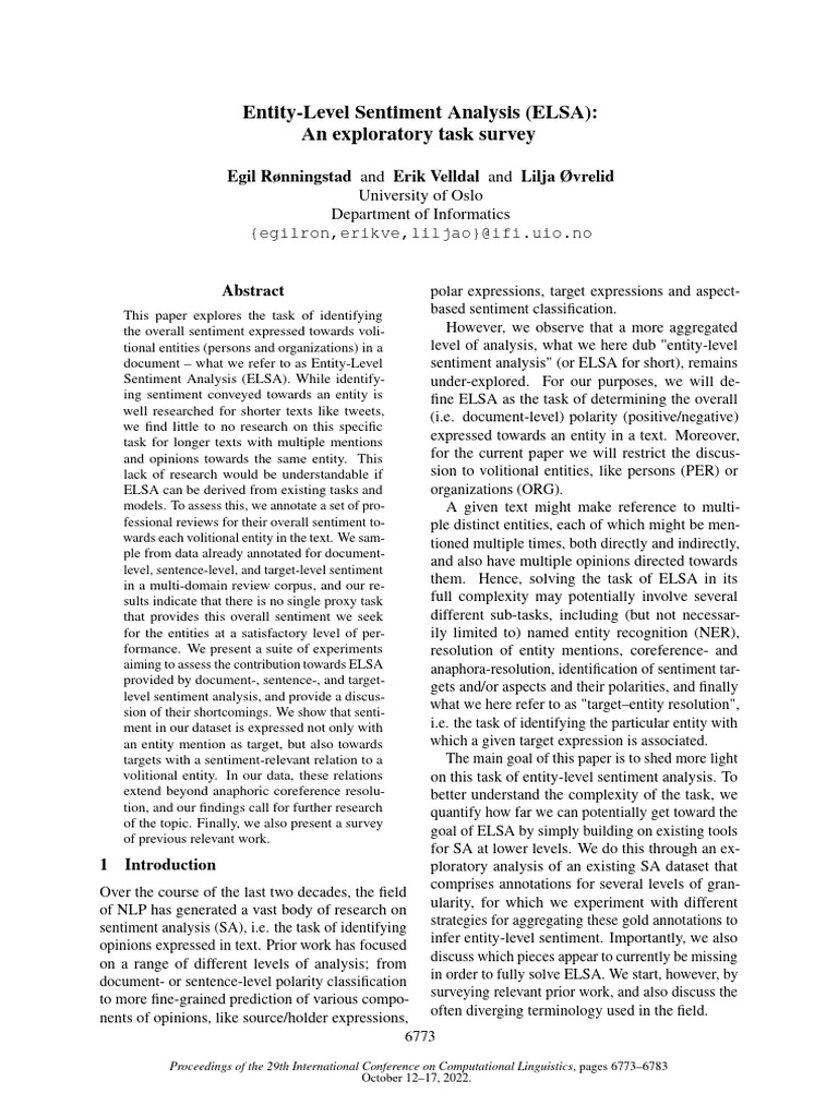 Exploring Entity-Level Sentiment Analysis | PDF | Information Science ...