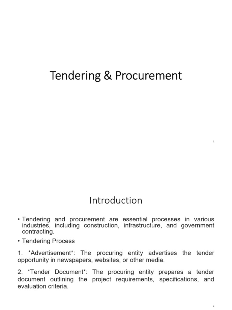Tendering and Procurement Overview | PDF | Procurement | Government ...