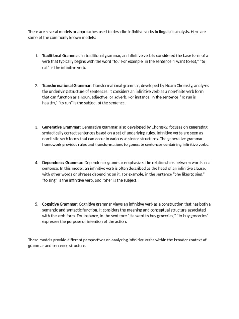 Models On Infinitive Verb1 | PDF