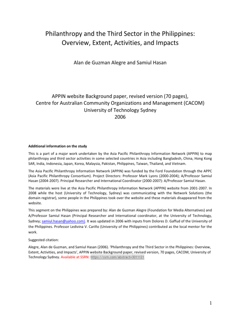 Philanthropy in the Philippines Overview | PDF | Non Governmental ...
