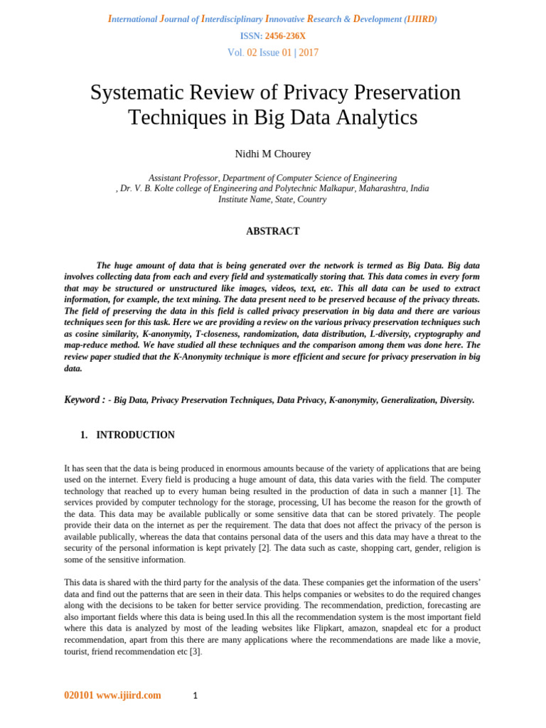 Privacy Preservation Techniques in Big Data | PDF | Big Data | Security